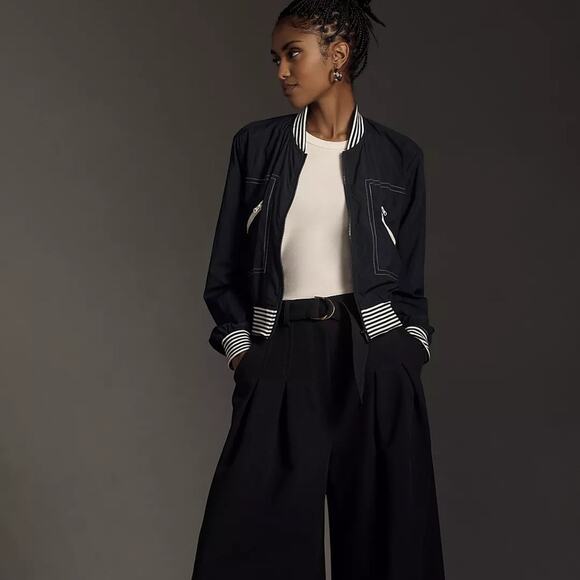 Daily Practice by Anthropologie Racing Stripes Bomber Jacket Navy Blue Size M - Picture 3 of 9